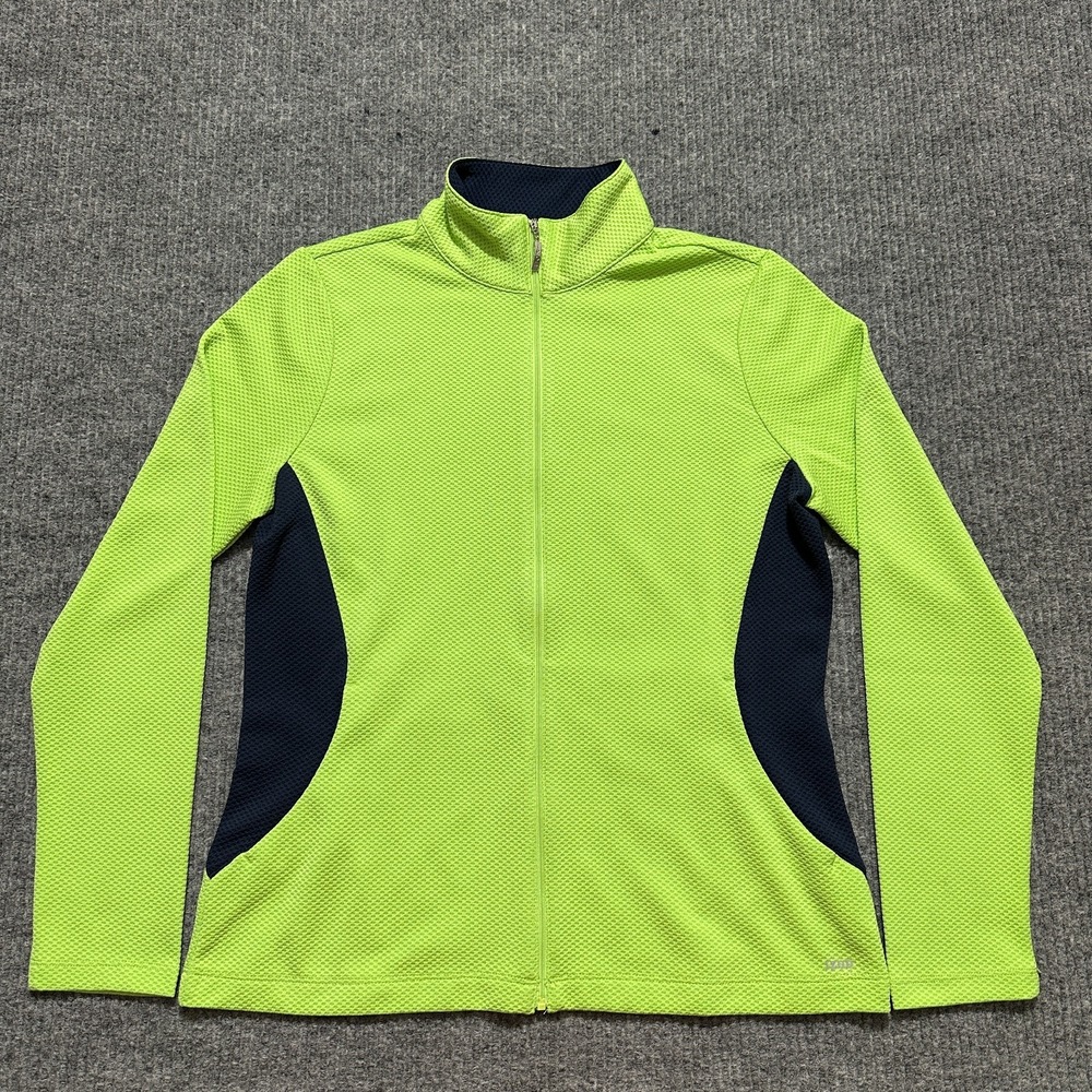 IZOD Golf Womens Full Zip Jacket Size M Neon Green Black Long Sleeve Activewear